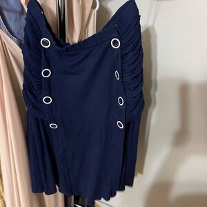 Oscar de la Renta Navy Mini Skirt with White Button Detail